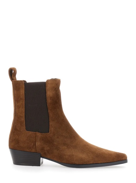Botine 'Nina' Brown Pointed Ankle Boots with Elasticated Straps in Suede for Women