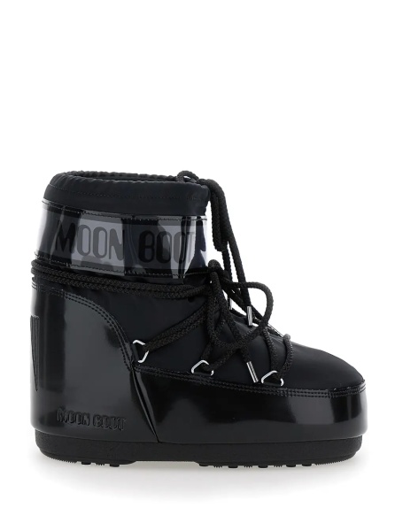 Botine Snow boots with large logo print on the side and flat rubber sole black women