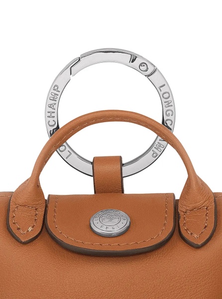 Brelocuri 'Le Pliage Xtra' Brown Keychain with Logo Lettering Ring in Leather Woman