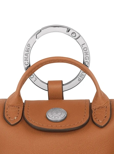 Brelocuri 'Le Pliage Xtra' Brown Keychain with Logo Lettering Ring in Leather Woman