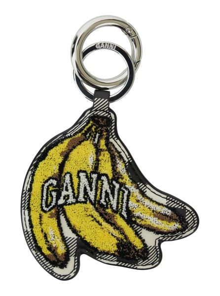 Brelocuri Multicolor Banana Shaped Keyring with Logo Lettering on the Front in Leather and Tech Fabric Woman