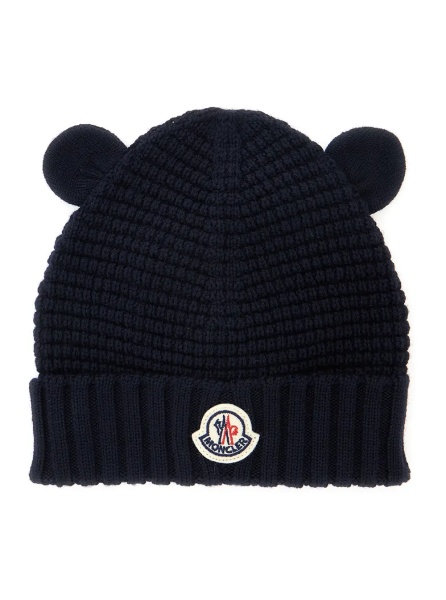 Caciula Blue Beanie with Logo Patch on the Front in Wool Baby