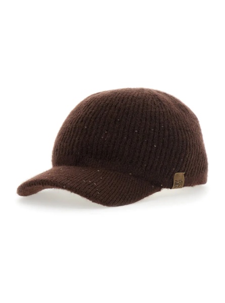 Caciula brown cap with all-over applied sequins in cashmere and silk Women