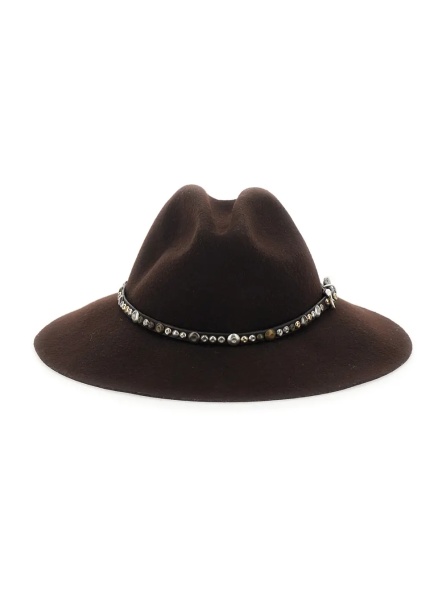 Caciula Brown Hat with Studded Leather Belt in Felt for Women