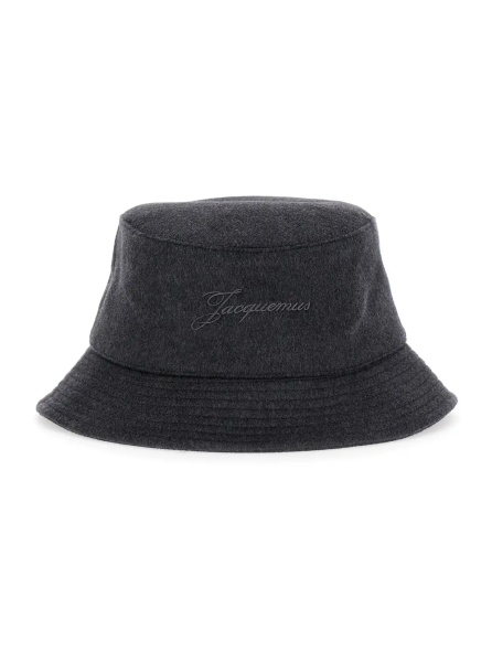 Caciula 'Le Bob Cachemiro' Grey Bucket Hat with Logo Lettering Embroidery on the Front and Ribbed Brim in Wool Man