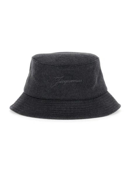 Caciula 'Le Bob Cachemiro' Grey Bucket Hat with Logo Lettering Embroidery on the Front and Ribbed Brim in Wool Man