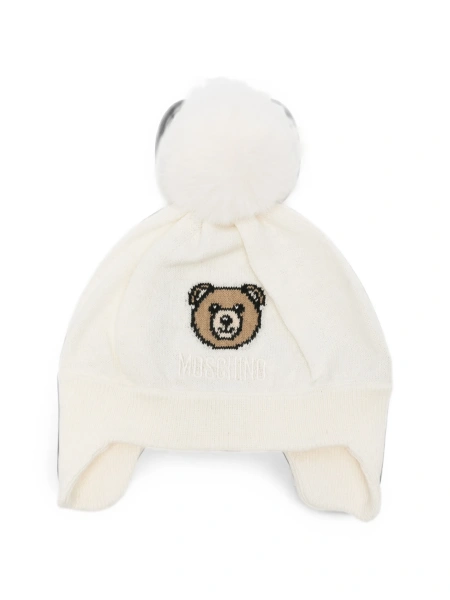 Caciula Moschino alba din bumbac si lana