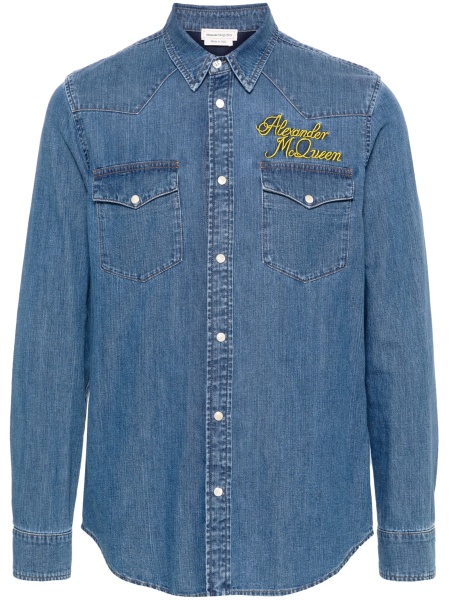 Camasa Alexander McQueen albastra din bumbac si polyester