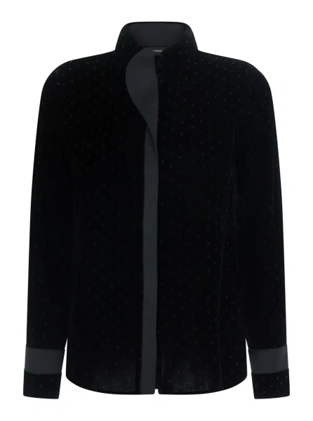 Camasa Black blouse with high collar and all-over applied rhinestones in velvet women