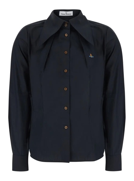 Camasa black Oversized pointed-collar shirt with embroidered logo on the front in Cotton for women