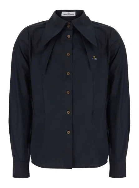 Camasa black Oversized pointed-collar shirt with embroidered logo on the front in Cotton for women