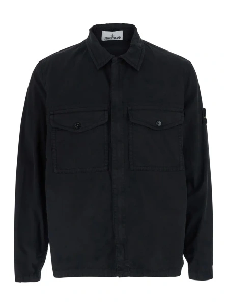 Camasa Black Shirt with classic collar and logo patch on the sleeve in cotton for men