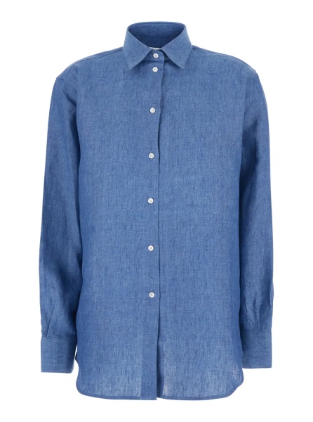 Camasa Blue Shirt with Classic Collar and Button Closure for Women