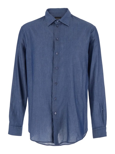 Camasa blue shirt with Pointed collar in cotton denim for men