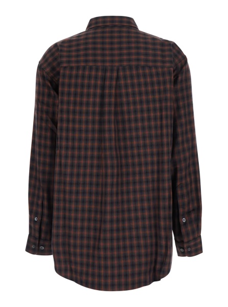 Camasa Brown shirt with classic collar and all-over check motif in tech fabric for women