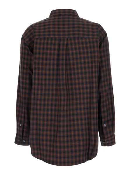 Camasa Brown shirt with classic collar and all-over check motif in tech fabric for women