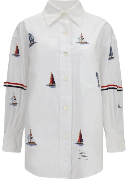 Camasa casual Oversized Sailboat-embroidered Shirt