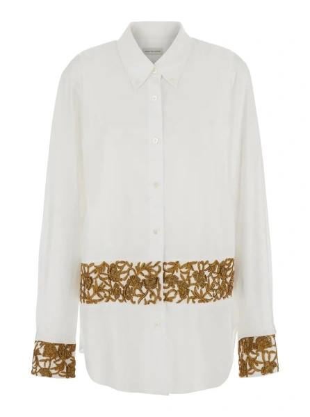 Camasa 'CHEERS' white shirt with applied embroidery on the waist and sleeves in cotton Women