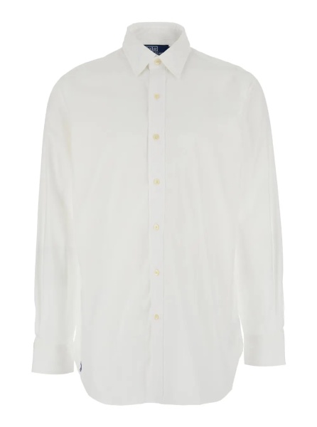 Camasa 'Custom Fit' White Shirt with Pointed Collar and Contrasting Pony Embroidery on the Side in Cotton Man