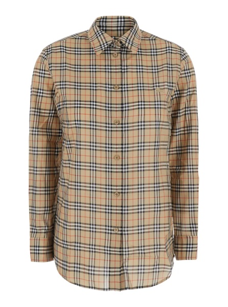 Camasa 'Emma' Beige Shirt with EKD embroidery on the front and all-over Check motif in cotton for women