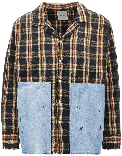Camasa FOUND multicolor din flanel si denim