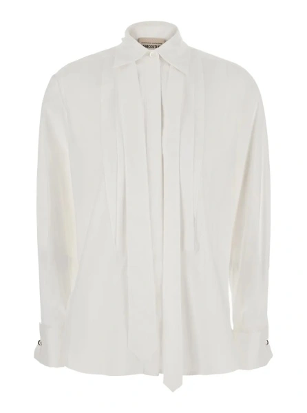 Camasa 'GRACIE' White Shirt with pointed collar and stripes on the front in Cotton for women