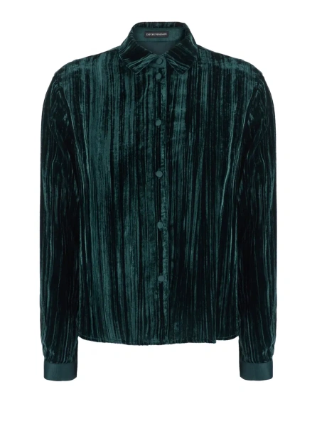 Camasa Green shirt with classic collar in velvet for women