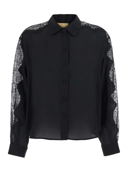 Camasa MOMONÌ VETRA BIS SHIRT is a black silk shirt for women