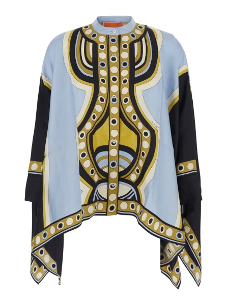 Camasa Multicolor Shirt with Mandarin collar and Sanctuary motif all-over in silk for women