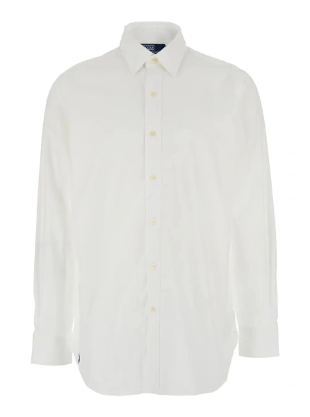 Camasa Ralph Lauren alba din bumbac 'Custom Fit'