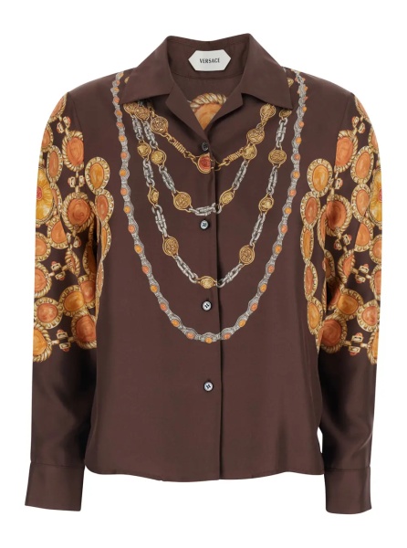 Camasa Shirt 'PRINTED SHIRT LOOK 62' Brown with Printed Silk Motif for Women