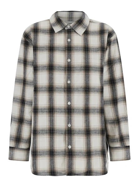 Camasa Unisex Check Flannel Shirt with Classic Collar in Beige for Men