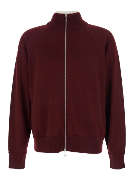 Cardigan Bordeaux Cardigan with High Neck and Front Zip Closure in Wool Man
