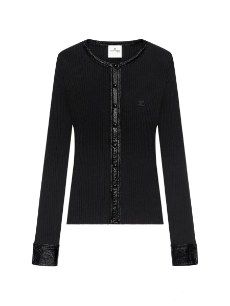 Cardigan COURRÈGES negru din polyester si vascoza