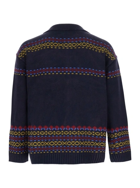 Cardigan 'Isles Blue cardigan with classic collar and all-over embroidery in cotton blend for men