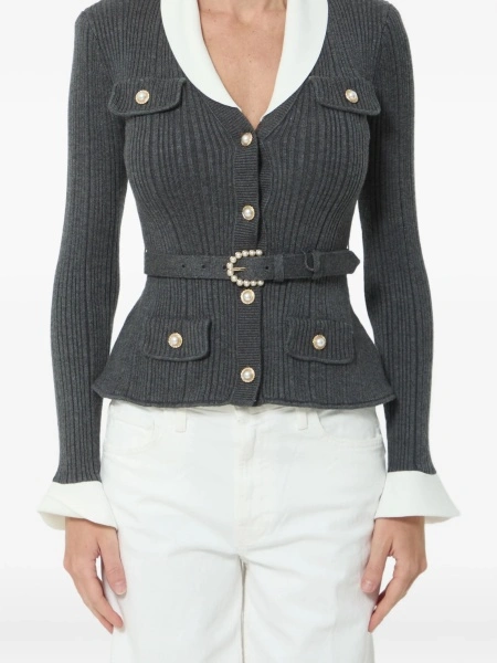 Cardigan Self-Portrait gri din polyester si casmir