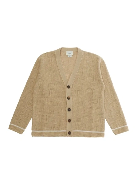Cardigane Beige Cardigan with V-neck in FF Cotton Boy
