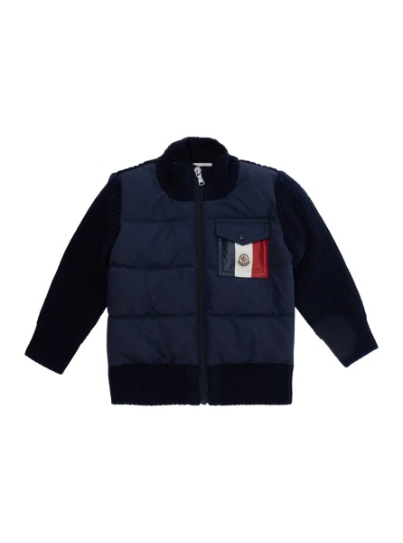 Cardigane Blue Cardigan with zip and pocket with logo on the front in cotton and fabric baby
