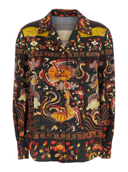 Cardigane CURRENT cardigan pajama with dragon and phoenix print in multicolored silk and spandex for women