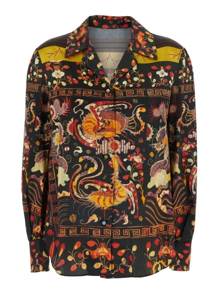 Cardigane CURRENT cardigan pajama with dragon and phoenix print in multicolored silk and spandex for women