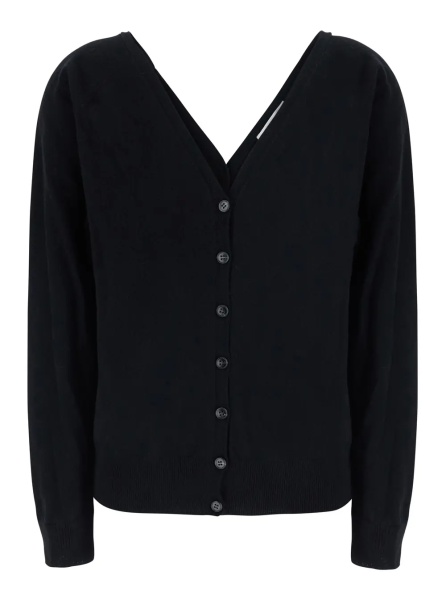 Cardigane 'Jiani' Black Cardigan with V-neck on front and back in cashmere for women