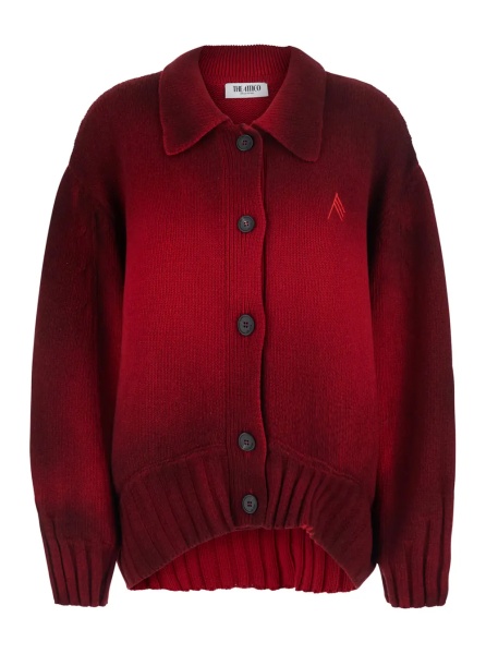 Cardigane Red Cardigan with classic collar and sprayed design with gradient effect in wool and cashmere for women