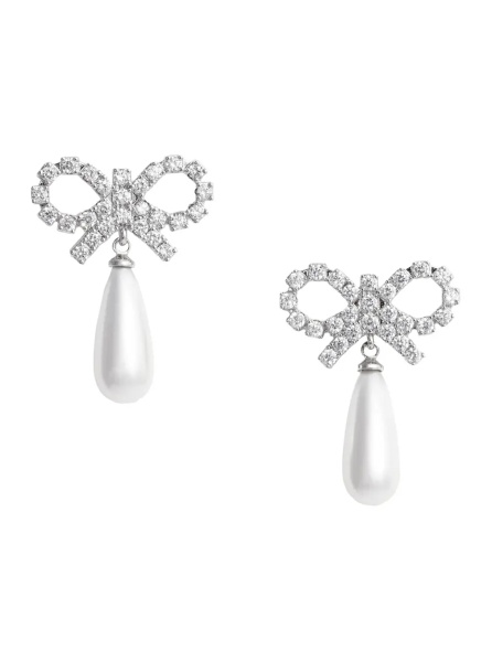 Cercei Earrings 'RS26631EPPEARL' with Bow and Pearl Pendant in Silver Color for Women