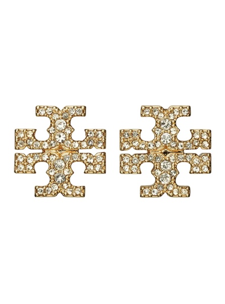 Cercei Earrings with Double T Motif and Crystal Decoration in Gold-Plated Brass for Women