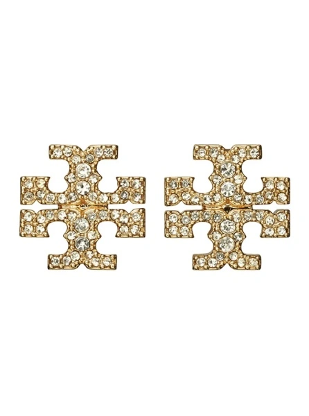 Cercei Earrings with Double T Motif and Crystal Decoration in Gold-Plated Brass for Women
