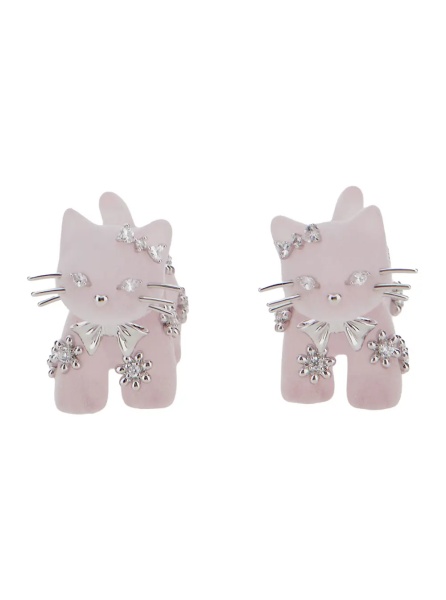 Cercei SPLIT KITTEN Earrings with elegant metal details in pink for women