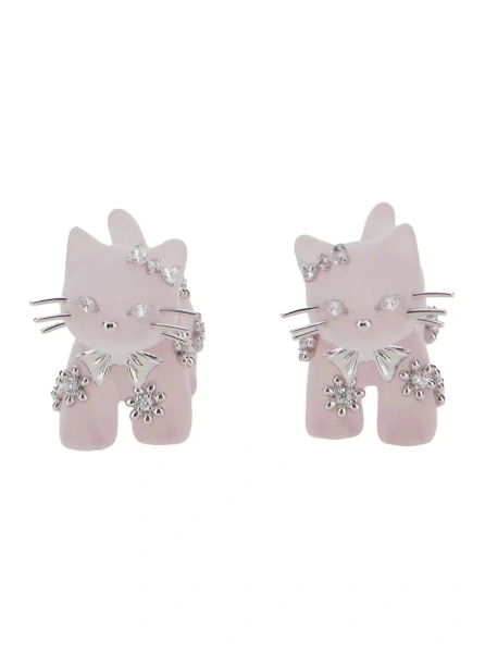 Cercei SPLIT KITTEN Earrings with elegant metal details in pink for women