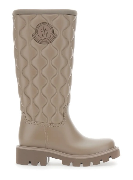 Cizme Beige Knee-High Rain Boots with logo patch on the side and quilted design in plastic for women