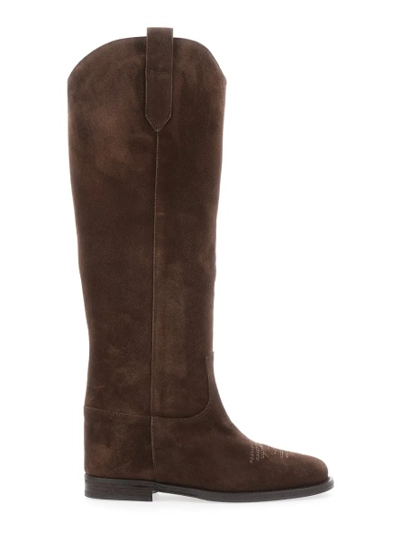 Cizme Brown Western Style Pointed Boots with Suede Detail for Women