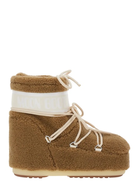 Cizme 'Icon' Brown Snow Ankle Boots with Maxi Logo Print on the Side in Fleece Woman